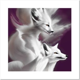 White Winter Foxes Posters and Art